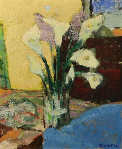 null Charles KVAPIL (1884-1957).
Vase aux arômes.
Huile sur toile signée en bas à...