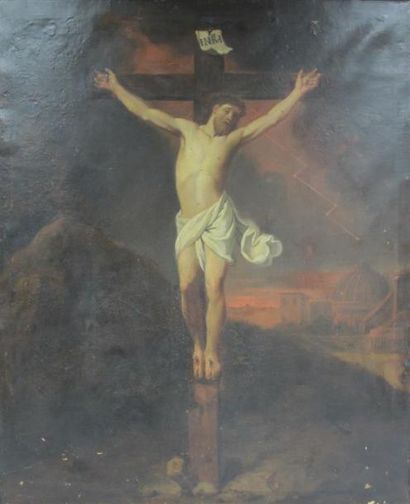 null Jean Louis BARRERE (?-1778 ou 1740?).
La crucifixion.
Huile sur toile, signée...