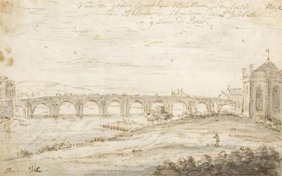  François BOITARD (1670-1715). Vue du Grand Pont de Melan près de Mantes dit "Pont...