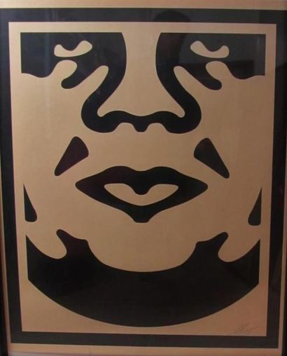 null Shepard FAIREY (1970). 
Obey Giant, trois faces.
Tryptique, sérigraphie, signée,...