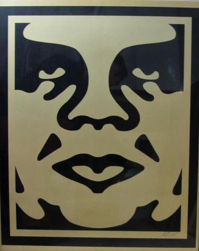 null Shepard FAIREY (1970). 
Obey Giant, trois faces.
Tryptique, sérigraphie, signée,...