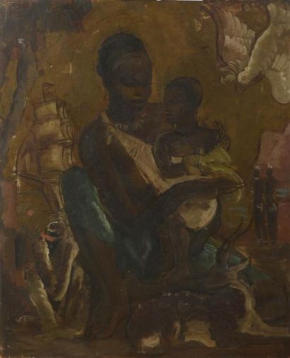 null Milivoy UZELAC (1897-1977)
Maternité africaine.
Huile et pigments dorés sur...