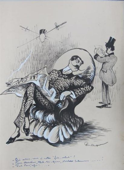 null Francisque POULBOT (1875-1946).
Trois dessins de presse.
Encre noire et gouache...