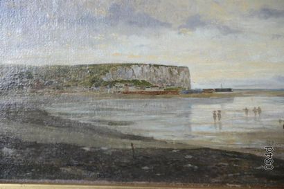  Attribué à Stanislas LEPINE (1835-1892) Plage de Normandie Huile sur toile. 21 x...