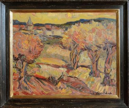null François LOMBARDI (1925-1996) Village en automne Huile sur toile. Signée en...