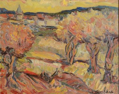 null François LOMBARDI (1925-1996) Village en automne Huile sur toile. Signée en...