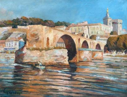 null GUIEN (XXe siècle) Le Pont St Benezet à Avignon Huile sur toile. Signée en bas...