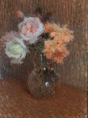 null Ernest LAURENT (1859-1929) Bouquet de roses et pivoines Huile sur panneau. Signée...