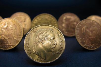 null Huit monnaies de 20 francs or des années 1907, 1908, 1909, 1910, 1911, 1914...