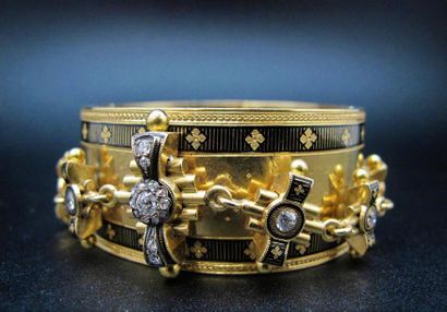 null Bracelet Napoléon III en or jaune 750°/°° ( 18k) et émail noir, orné d'un motif...