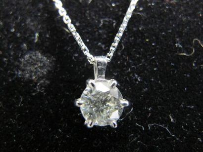 null Chaîne pendentif en or blanc 750°/°° (18k), chaîne forçat, orné d'un diamant...