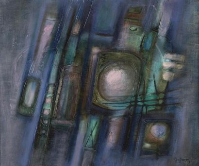 null Guy PERRON (1930-2017).
L'orage.
Huile sur toile et acrylique signée en bas...
