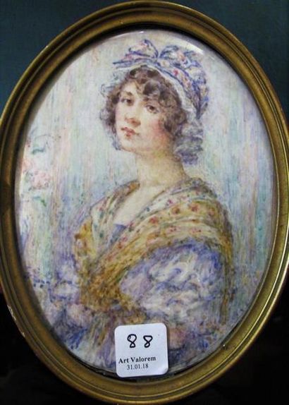 null D'après GREUZE. "Jeune fille dénudée", procédé. 23,5 x 18 cm. On joint miniature...