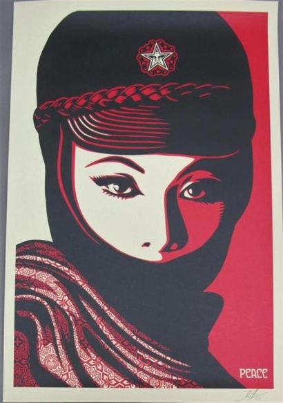 null Shepard FAIREY (1970). Obey, Peace / Mujer Fatal. Sérigraphie couleur, signée...