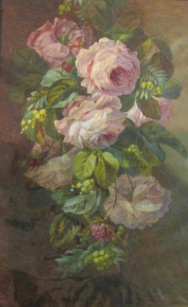 null Ecole française du XIXe siècle, deux compositions florales. Aquarelles réhaussées...