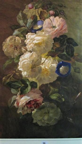 null Ecole française du XIXe siècle, deux compositions florales. Aquarelles réhaussées...