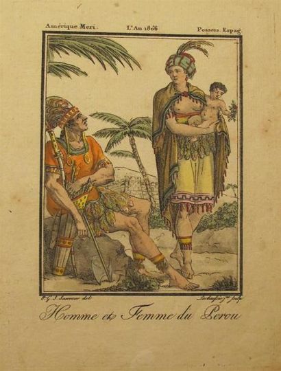 null Ensemble de gravures du XVIIIe et du XIXe en couleurs sur le thème des costumes...