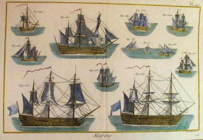 null Ensemble de gravures du XVIIIe dont "Encyclopédie" de DIDEROT, "Grand port en...