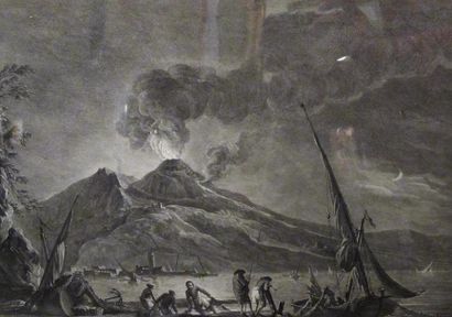 null D'après DELACROIX, "Vue du Mont Vésuve tel qu'il etoit en 1757", gravure encadrée....