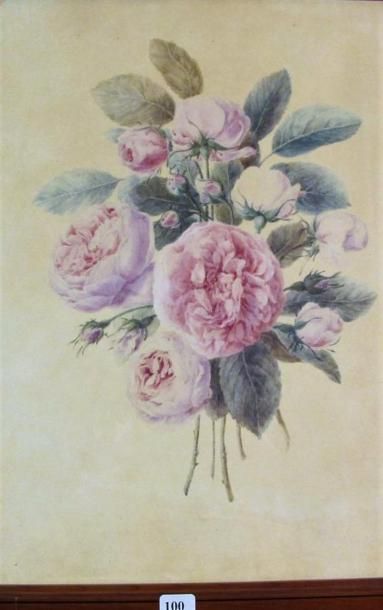null Ecole française du XIXe, quatre aquarelles représentant des fleurs encadrées....
