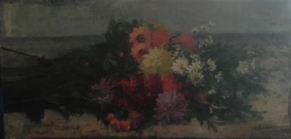 null José PALMEIRO (1901-1984). "Bouquet de fleurs". Huile sur toile. 98 x 47,5 ...