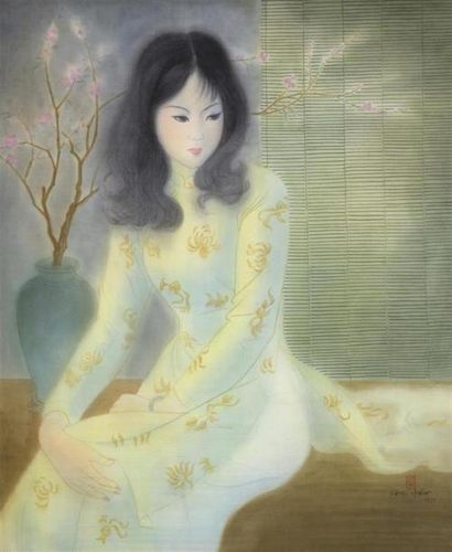 null LE NANG HIEN (1921-2014)
LA FLEUR DU PRINTEMPS.
Peinture sur soie encadrée,...