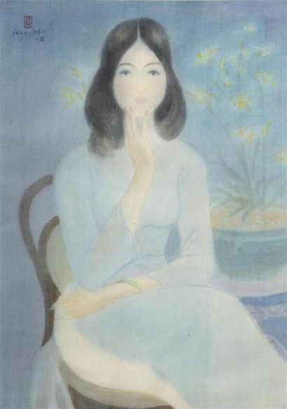 null LE NANG HIEN (1921-2014)
UNE ELEGANTE ASSISE.
Peinture sur soie marouflée sur...