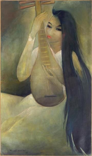 null NGUYEN KHOA TOAN (1898-1965).
FEMME AU TY BA (LUTH)
Huile sur toile, signée...