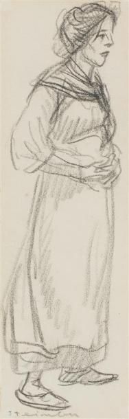 null Théophile Alexandre STEINLEN (1859-1923)
Femme au fichu, dessin au fusain signé...