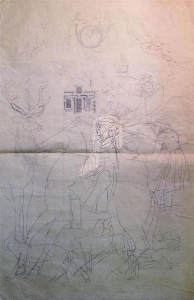 null Louis BILLOTEY (1883-1940) Saint Hubert, quatre études au crayon sur papier...