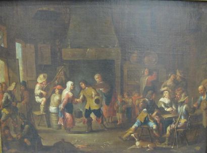 null École hollandaise du XVIIIème siècle 
Scène de cabaret 
Huile sur toile (rentoilé).
44...