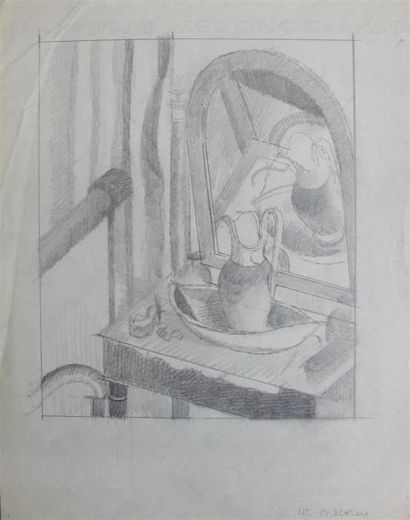 null Louis BILLOTEY (1883-1940) Nature morte, toilette Empire avec miroir
Crayon...
