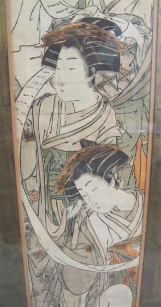 null ISODA Koryusai, dit Koryosai (1735-1790) Estampe figurant trois oiran pavanant,...