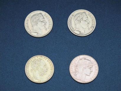 null Trois pièces de 20 FR or Napoléon tête laurée (x2), au coq (1) et une pièce...