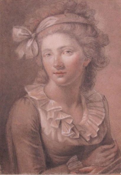 null Ecole française de la fin du XVIIIe siècle Portrait de femme au turban Pastel...