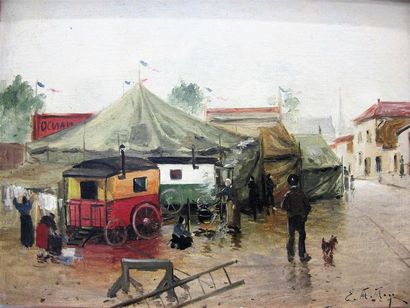 null Édouard Mathurin MAGE (?-1904)
Le cirque dans la ville
Huile sur toile, signée...