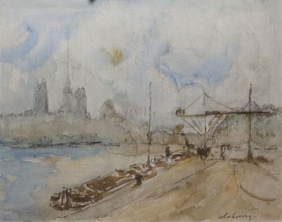 null Albert LEBOURG (1849-1928) Péniches à quai, Rouen
Aquarelle signée en bas à...