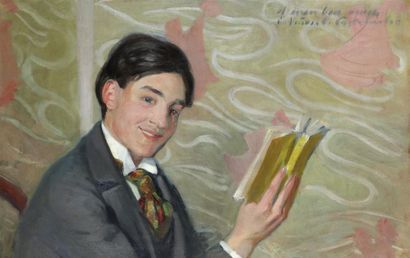 null Claudio CASTELUCHO DIANA (1870-1927) Portrait de jeune homme tenant un livre...
