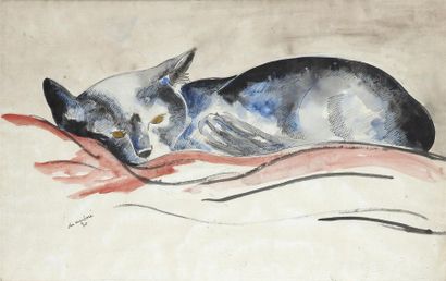 null Jean du MARBORE (1896-1933) Chat allongé Encre de chine et aquarelle sur papier...