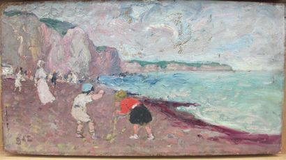null 
Georges D'ESPAGNAT (1870-1950)
Enfants jouant sur une plage
Huile sur carton,...