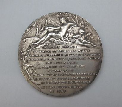 null Pose de la première pierre du pont Alexandre III à Paris. Médaille. Daniel Dupuis....
