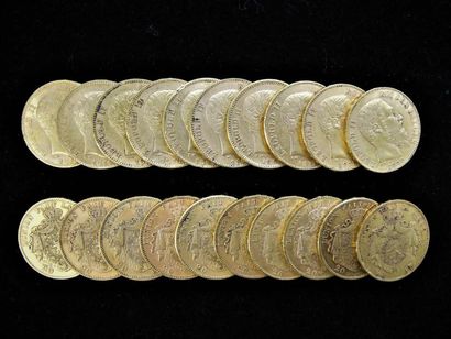 null BELGIQUE. 20 pièces de 20 francs or. Leopold II. Poids: 128.5 g