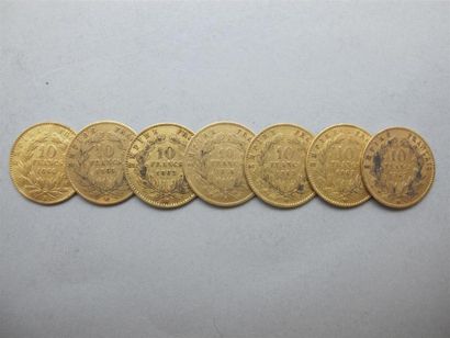 null FRANCE. 6 pièces de 10 francs or Napoléon III tête laurée et une pièce de 10...
