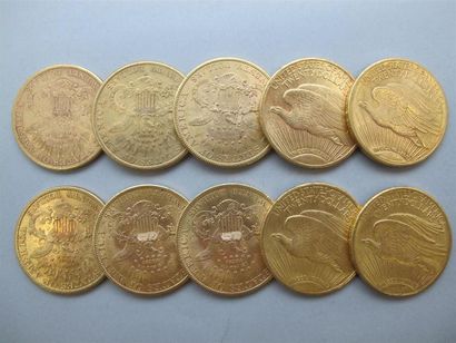 null AMERIQUE. 10 pièces de 20 dollars or, années : 1900 (6 dont 2 San Francisco)...