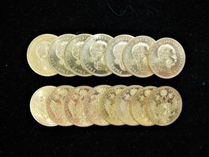 null AUTRICHE. 15 pièces de 8 florins ou 20 francs or, François Joseph I (1848-1916)...