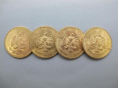 null MEXIQUE. 4 pièces 50 Pesos or Mexicain. Années 1945,1946,1947 (2). Poids: 166.7...