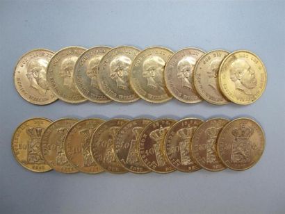 PAYS BAS. 17 pièces de 10 Gulden or. Willem...