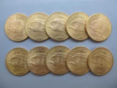 null AMERIQUE. 10 pièces de 20 dollars or, années: 1920 (2), 1922 (1), 1924 ( 7)