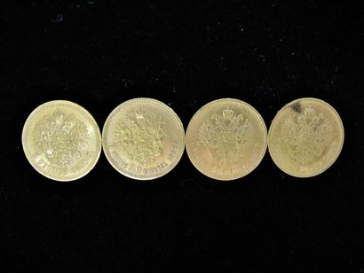 null RUSSIE. 3 pièces de 7.5 Roubles or. Nicolas II, 1897, Saint Petersbourg. Poids:...