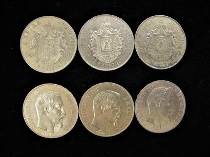 null FRANCE. 6 pièces de 50 francs or, Napoléon III tête nue A 1855 (2) - A 1857...